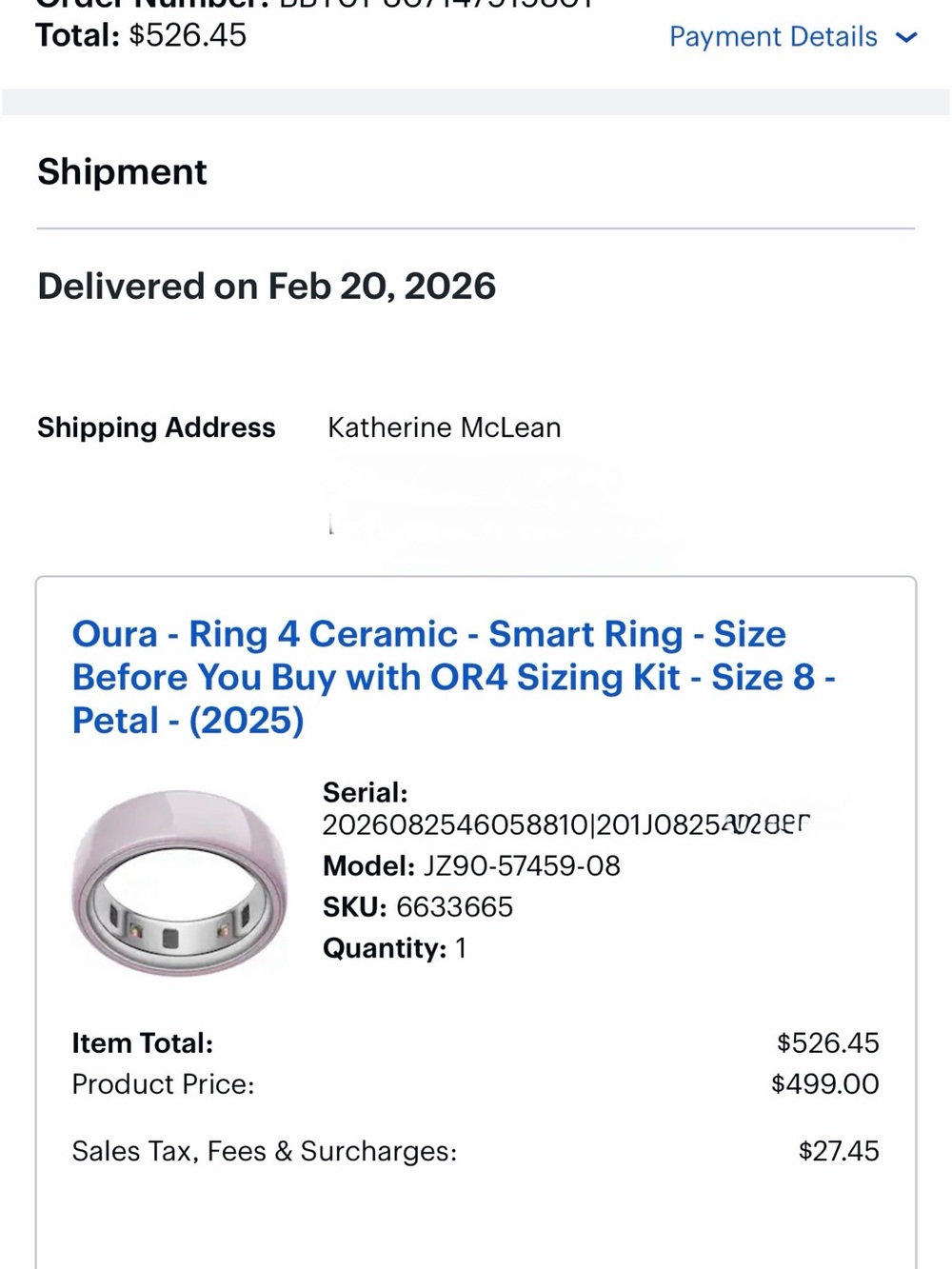 Oura Ring 4 Ceramic Smart Ring - petal size 8 - Picture 6 of 6